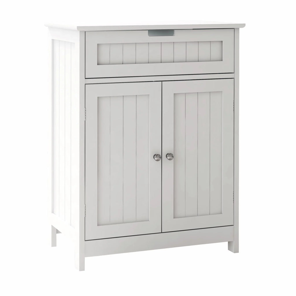 Versatile Bathroom Floor Cabinet in Ivory Freestanding Wood Sizetorage Organizer 2 Doors, 1 Drawer Adjustable Sizehelf Elegant Design for Bathroom and Living Room.