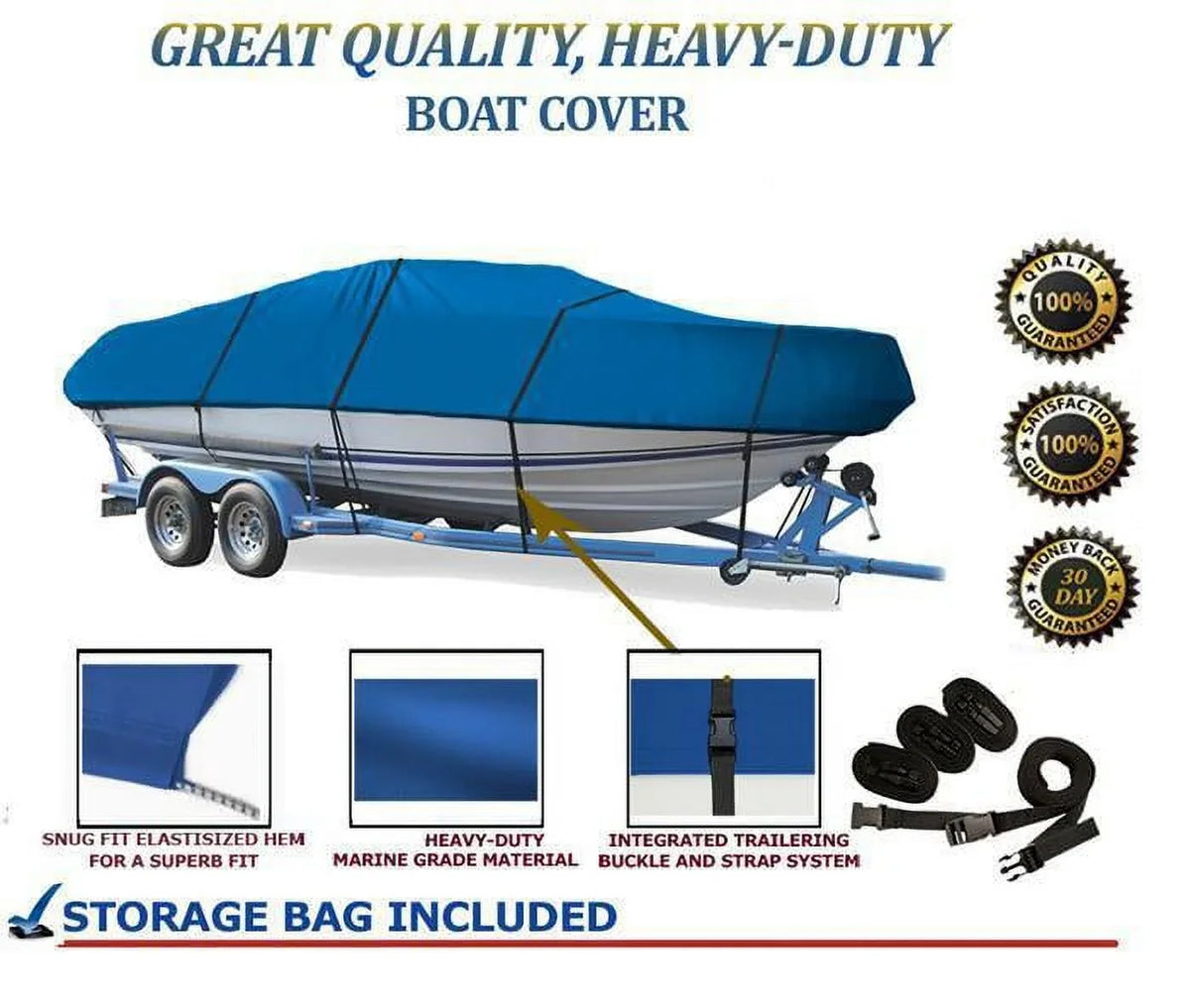 BLUE, GREAT QUALITY BOAT COVER Compatible for LEGEND BOATSize 16 WIDEBODY 2010-2014