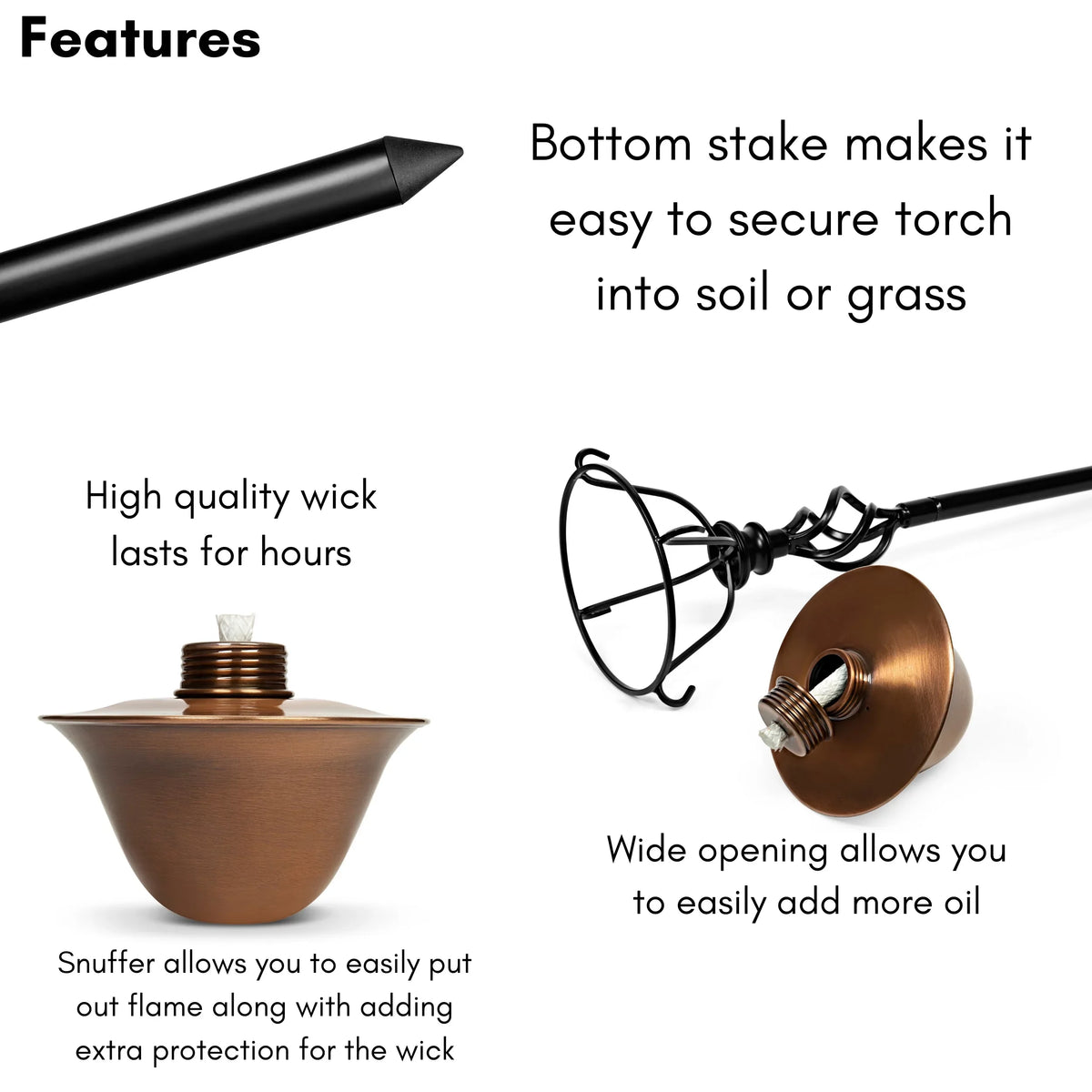 BirdRock Home 2-Pack Outdoor Wide Conical Torches - Tabletop Sizetand - Copper