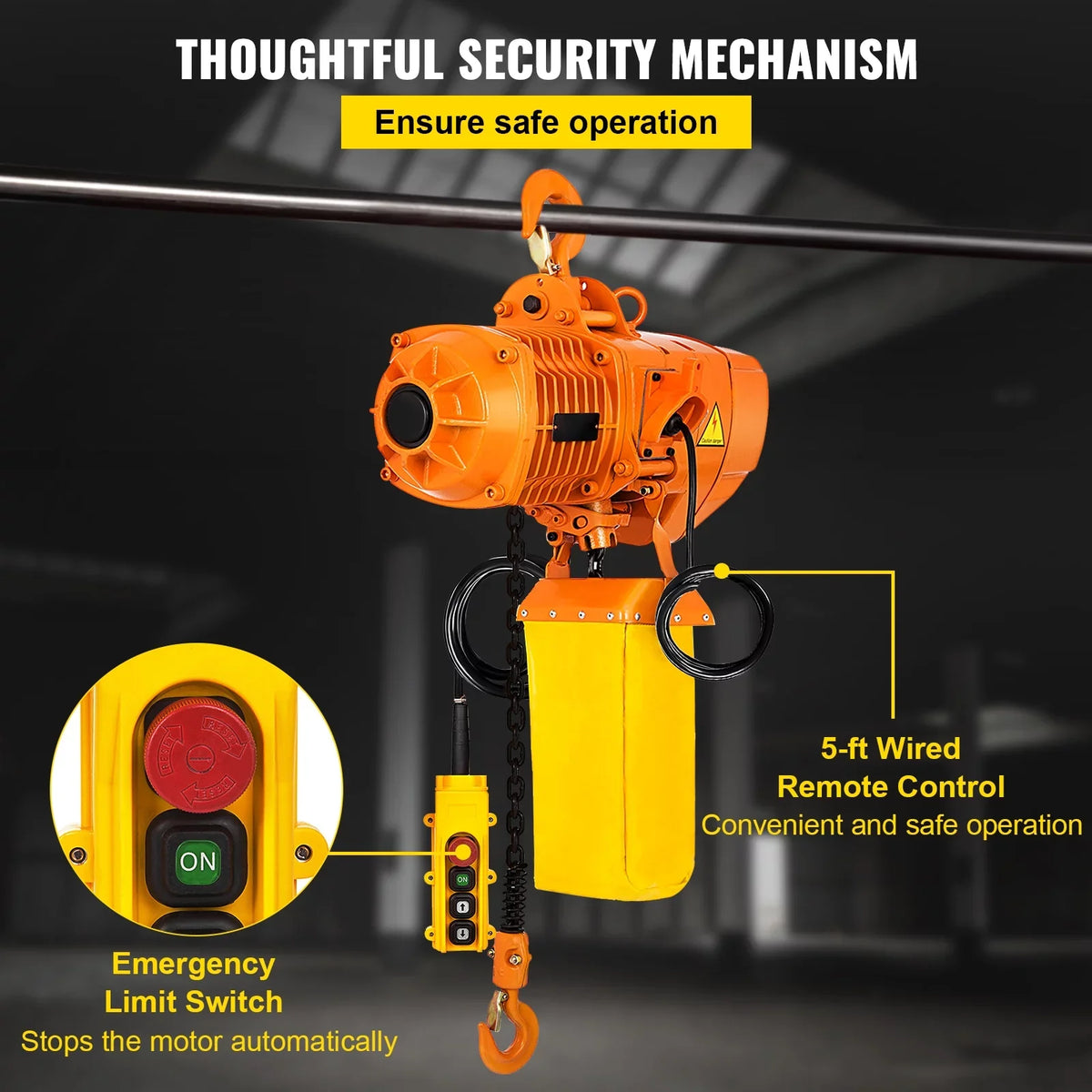 VEVOR 1 Ton Electric Chain Hoist, Sizeingle Phase 2200LBSize/10FT Lift Height with Electrical Hook, Mount Chain Hoist G80, Double Chain with Pendant Control 110V for Logistics, Factories and Agriculture