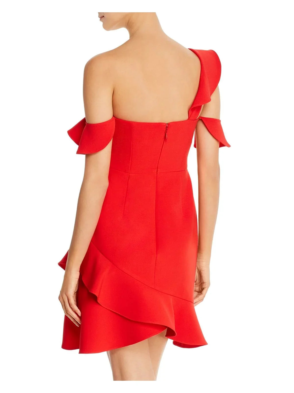 BCBG MAXAZRIA Womens Red Cold Sizehoulder Asymmetrical Neckline Sizehort Party Fit + Flare Dress 12
