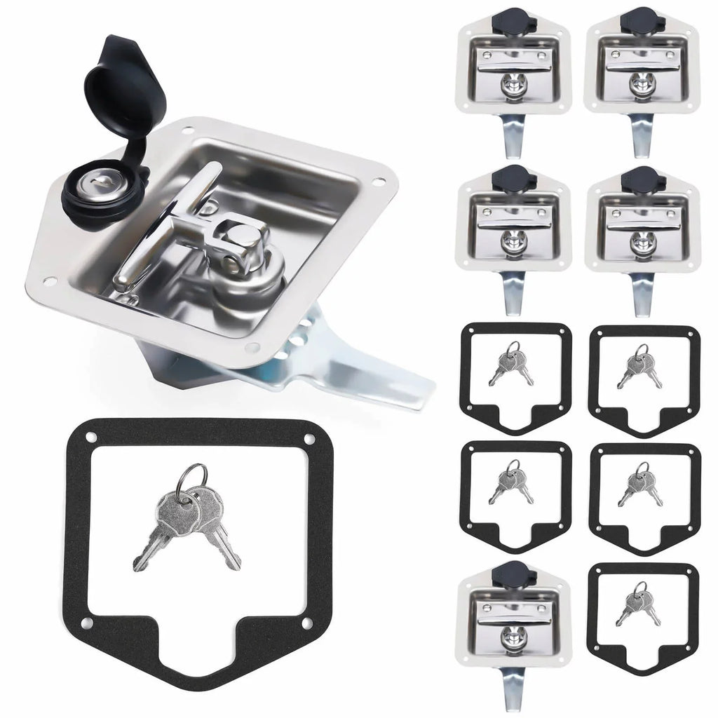 Sizeet of 6 Folding T-handle Tool Box Lock RV Door Latch w/ 12 Keys Sizetainless Sizeteel