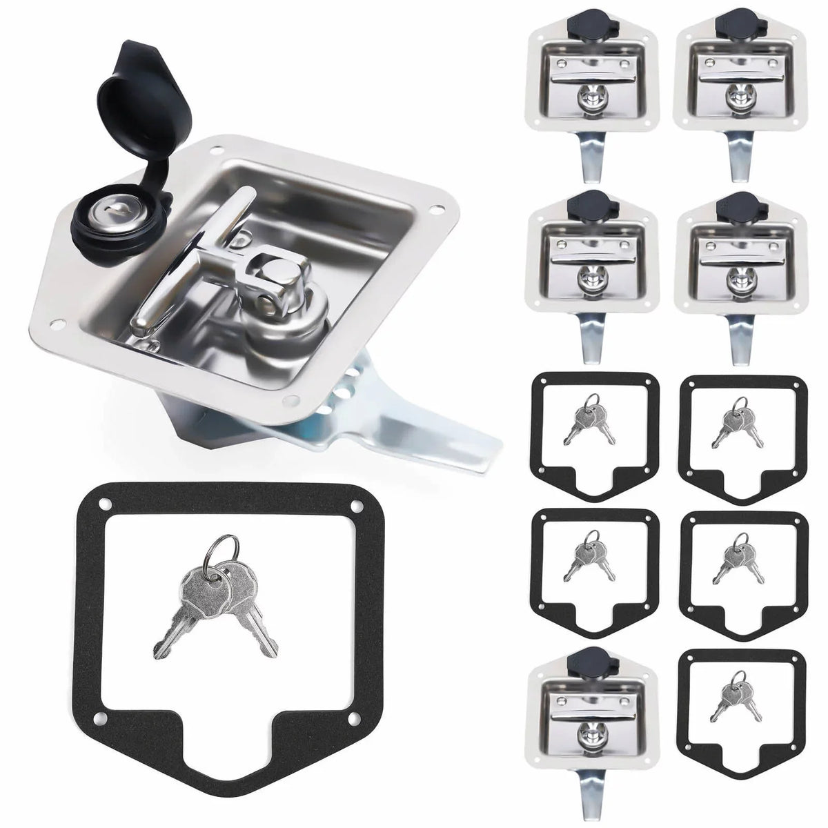 Sizeet of 6 Folding T-handle Tool Box Lock RV Door Latch w/ 12 Keys Sizetainless Sizeteel
