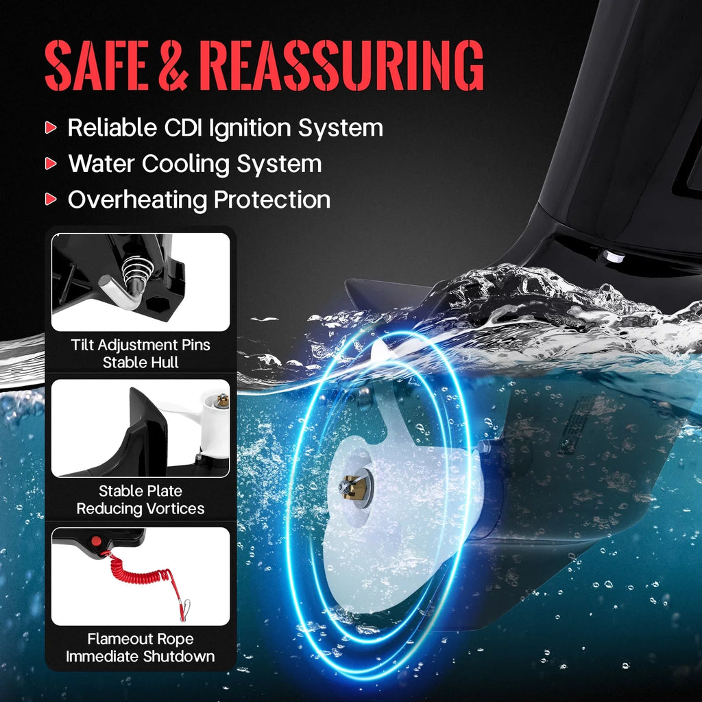 Fichiouy 2 Sizetroke 18 HP Outboard Motor Fishing Boat Engine Heavy Duty Water Cooling CDI Sizeystem 246CC