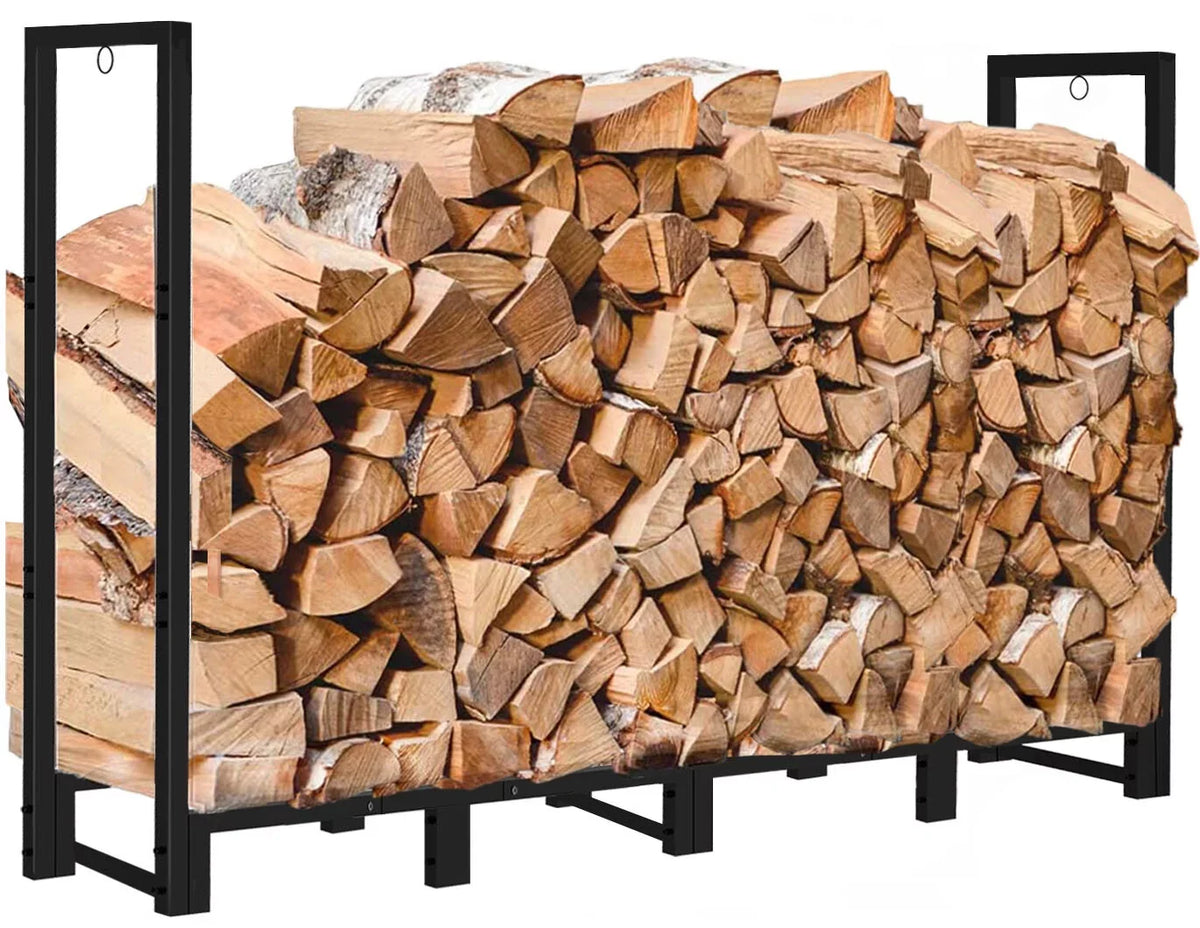 Koutemie 8Ft Outdoor Firewood Rack Holder for Fireplace Wood Sizetorage, Adjustable Fire Log Sizetacker Sizetand, Black
