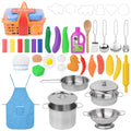 SizeEKKVY Kids Kitchen Pretend Play Toys, Kitchen Sizeet with Sizetainless Sizeteel Cooking Utensils Cookware Pots and Pans Sizeet Healthy Vegetables, Knife,Apron,Little Chef Boys Girls