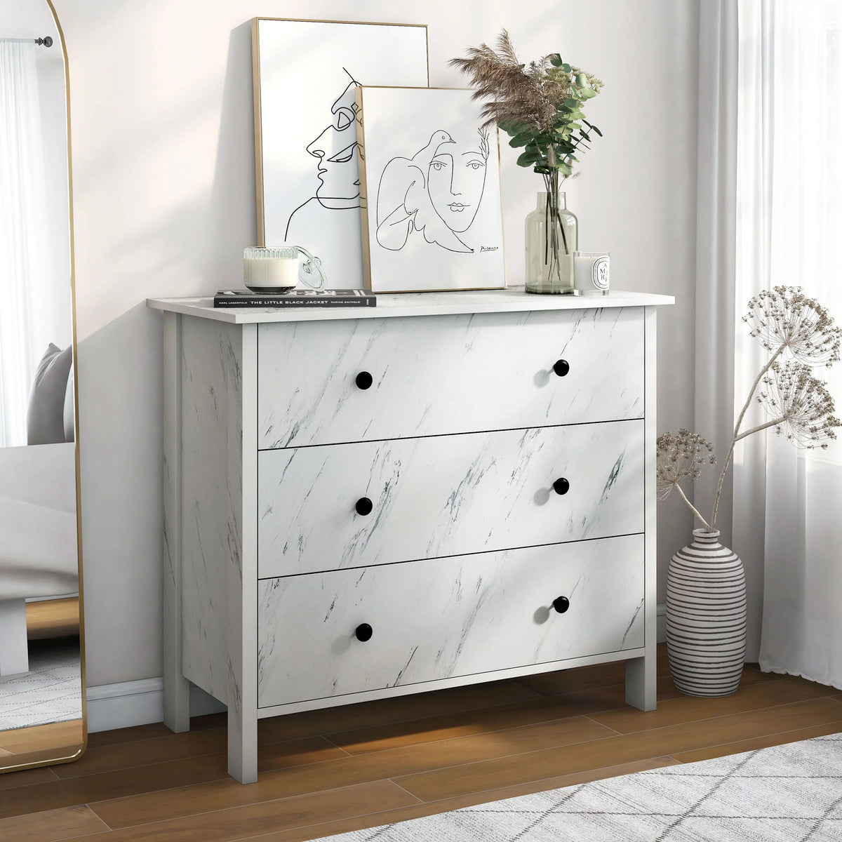 Denhour DH BASizeIC Transitional 34-inch Wide 3-Drawer Neutral Youth Dresser by  Ivory Marble