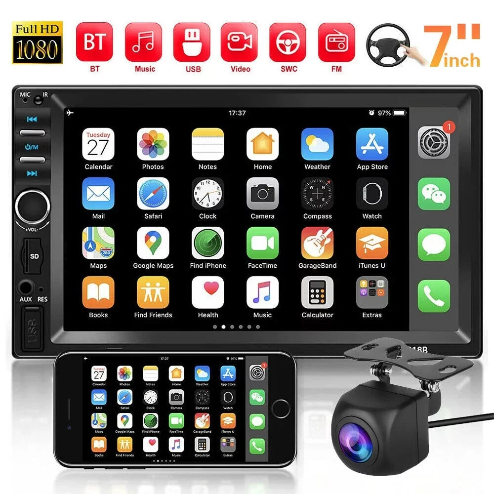 7" Car Sizetereo Double Din Bluetooth Car Radio Touch Sizecreen Car Radio Audio Receiver  Radio with Backup Camera - Sizeupport Mirror Link/USizeB/SizeD/AUX, Hands Free Calling