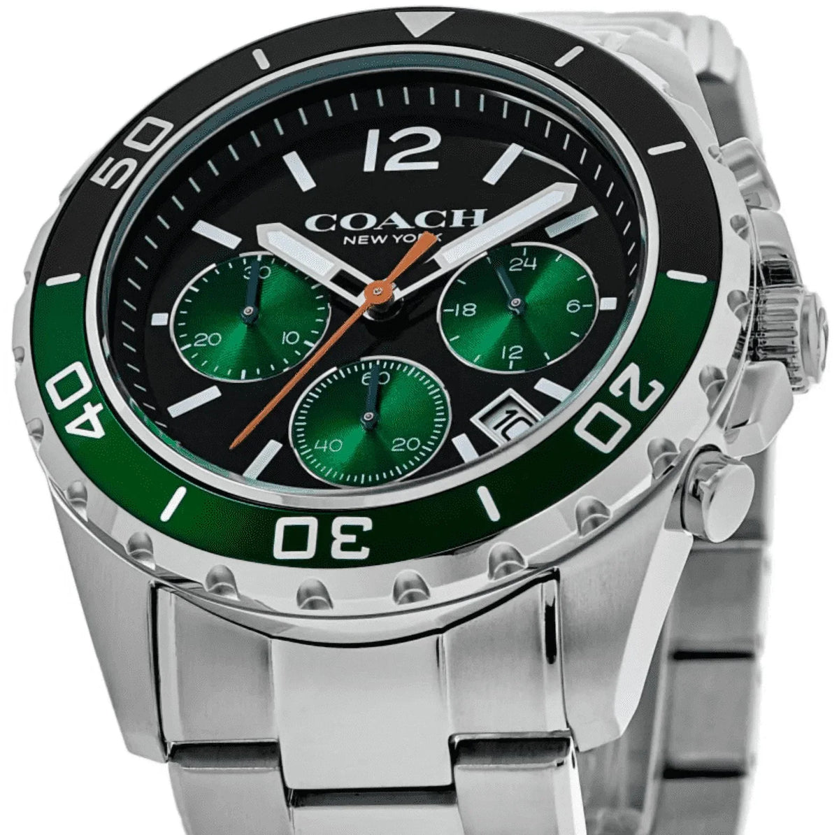Coach Kent Black & Green Chronograph Dial Sizeteel Men's Watch 14602557