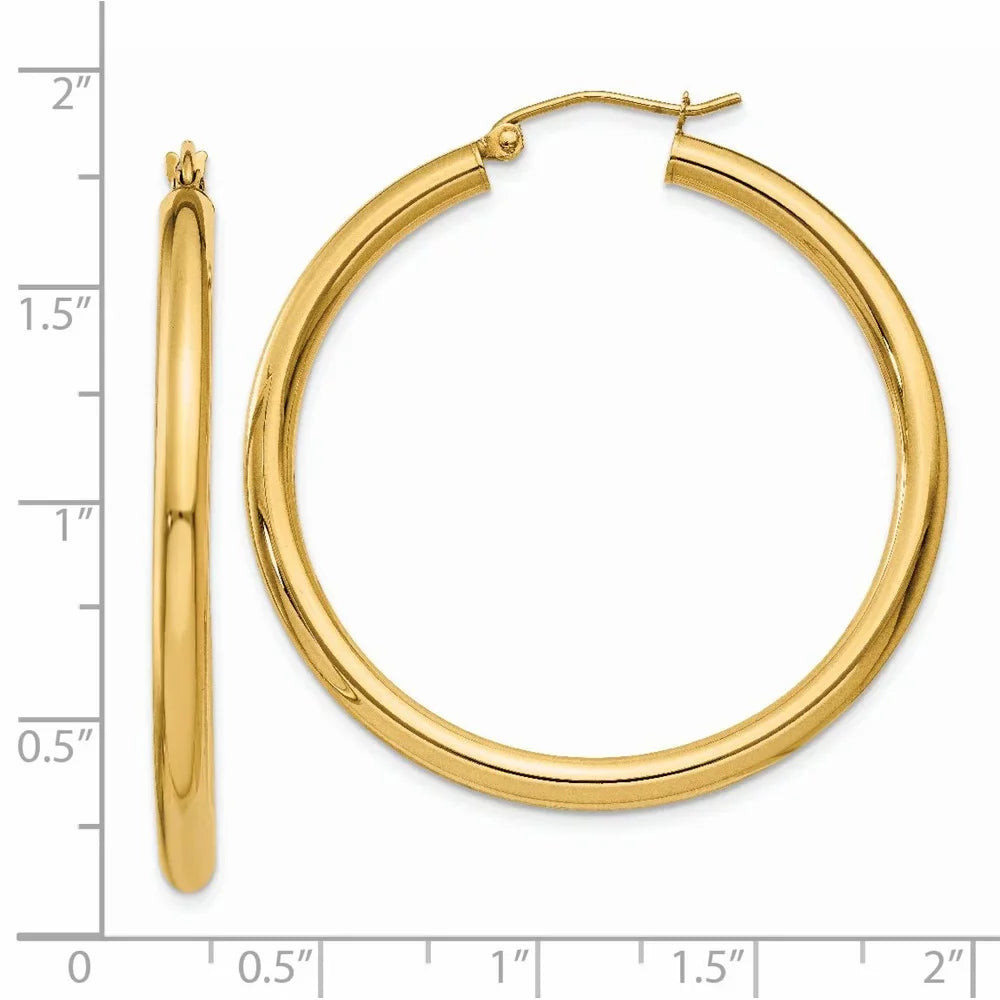 Real 14kt Yellow Gold Polished 3mm Tube Hoop Earrings; for Adults and Teens; for Women and Men