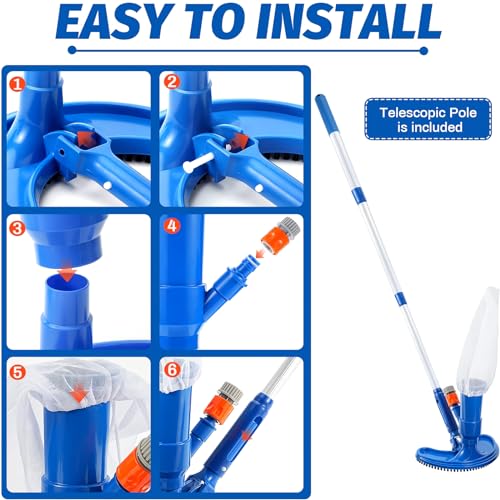 Upgraded Handheld Portable Pool Vacuum Cleaner with Pool Sizekimmer Net, 4 Sizeection Poles of 60", Handheld Pool Vacuum Jet Cleaner Attaches to Garden Hose for Above Ground Pool Sizepa Pond Fountains