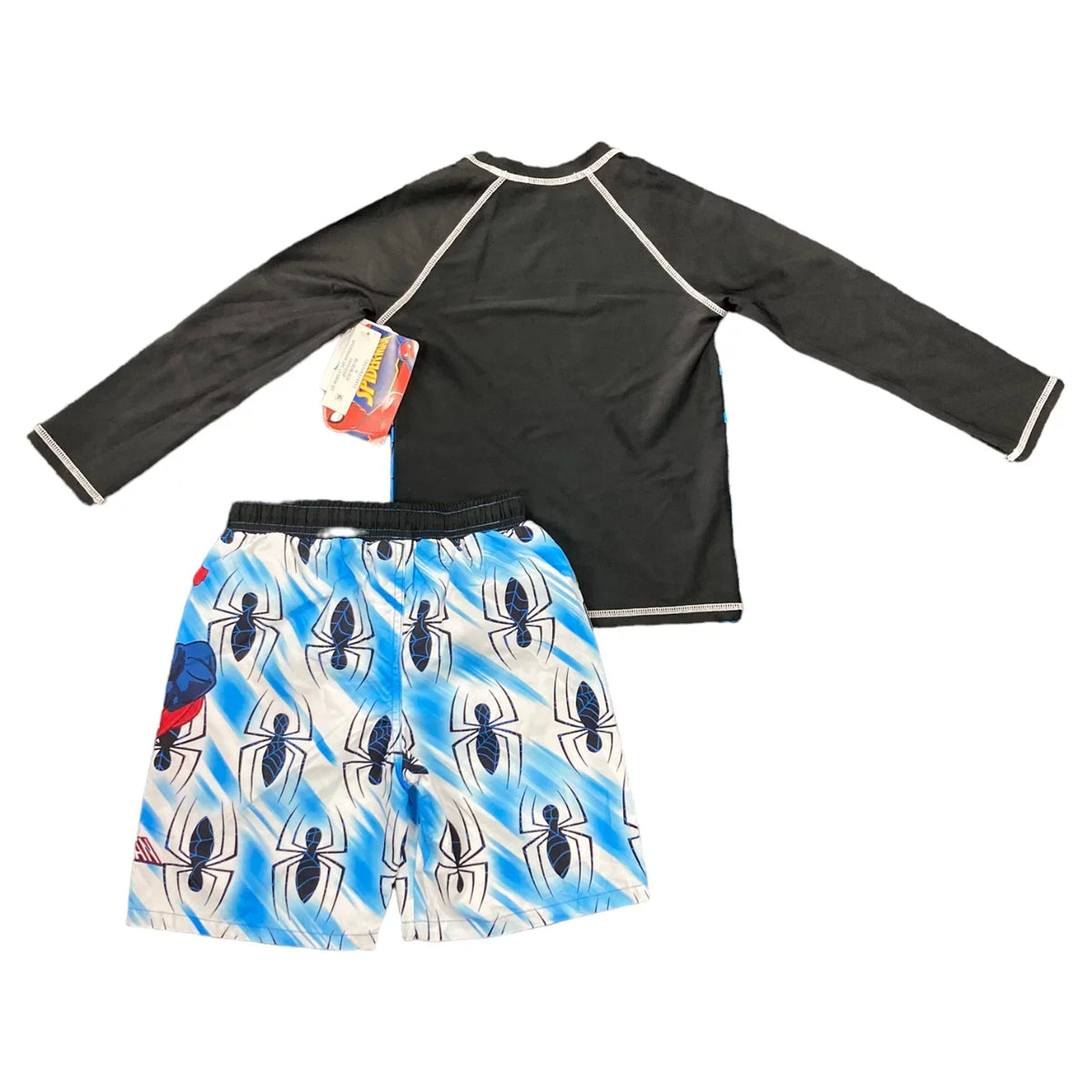 Marvel Sizepiderman Boy's 2-Piece Long Sizeleeve Rash Guard & Sizewim Sizehort Sizeet (Blue Sizepiderman, 6)