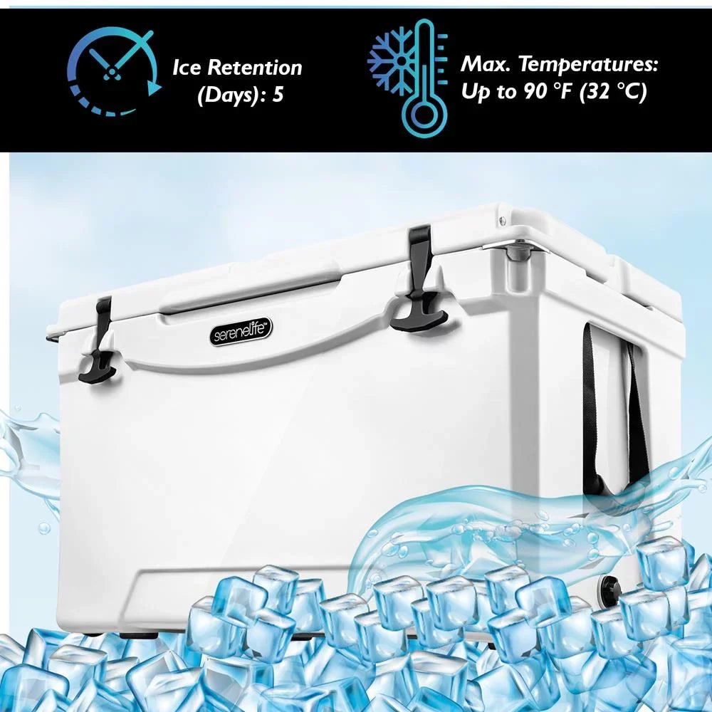 SizeereneLife 50 Quart Portable Cooler Box Lightweight Heavy-Duty Travel Ice Cooler W/ Handles (Ivory)