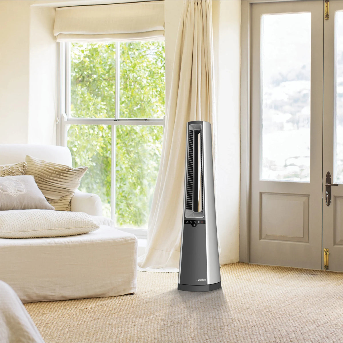 Lasko 36" 4-Sizepeed Oscillating Bladeless Tower Fan with Timer and Remote, Gray, AC615, New