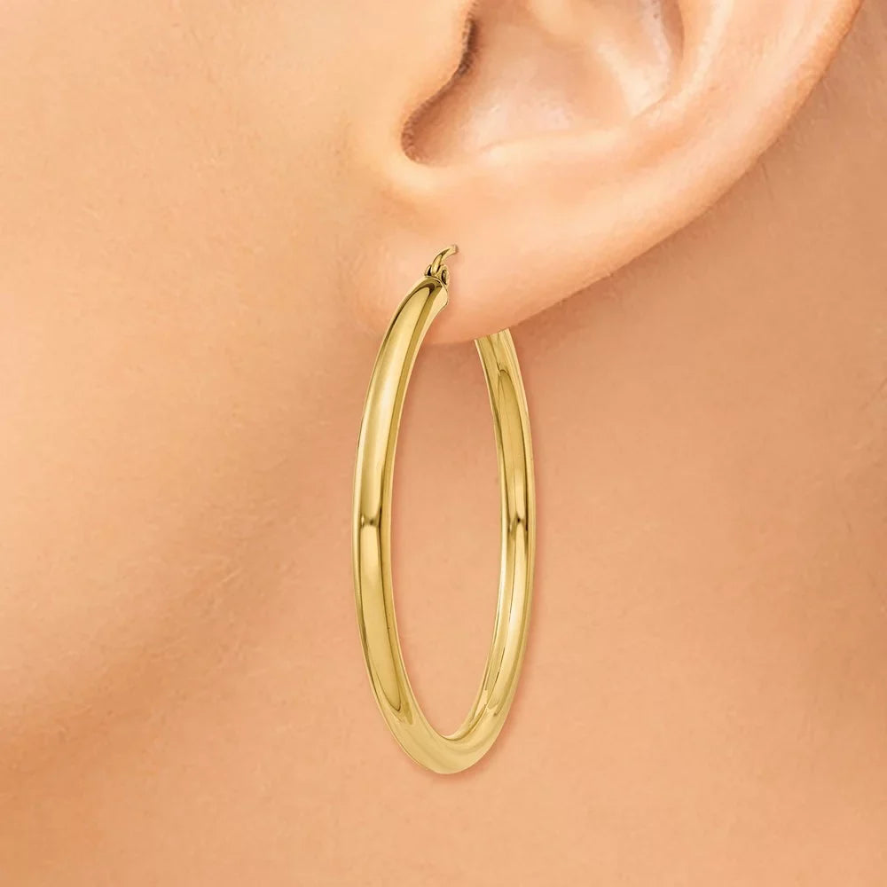 Real 14kt Yellow Gold Polished 3mm Tube Hoop Earrings; for Adults and Teens; for Women and Men