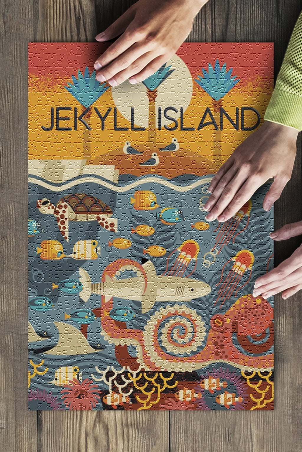 Jekyll Island, Georgia, Textured Geometric (19x27 inches, Premium 500 Piece Jigsaw Puzzle for Adults and Family, Made in USizeA)