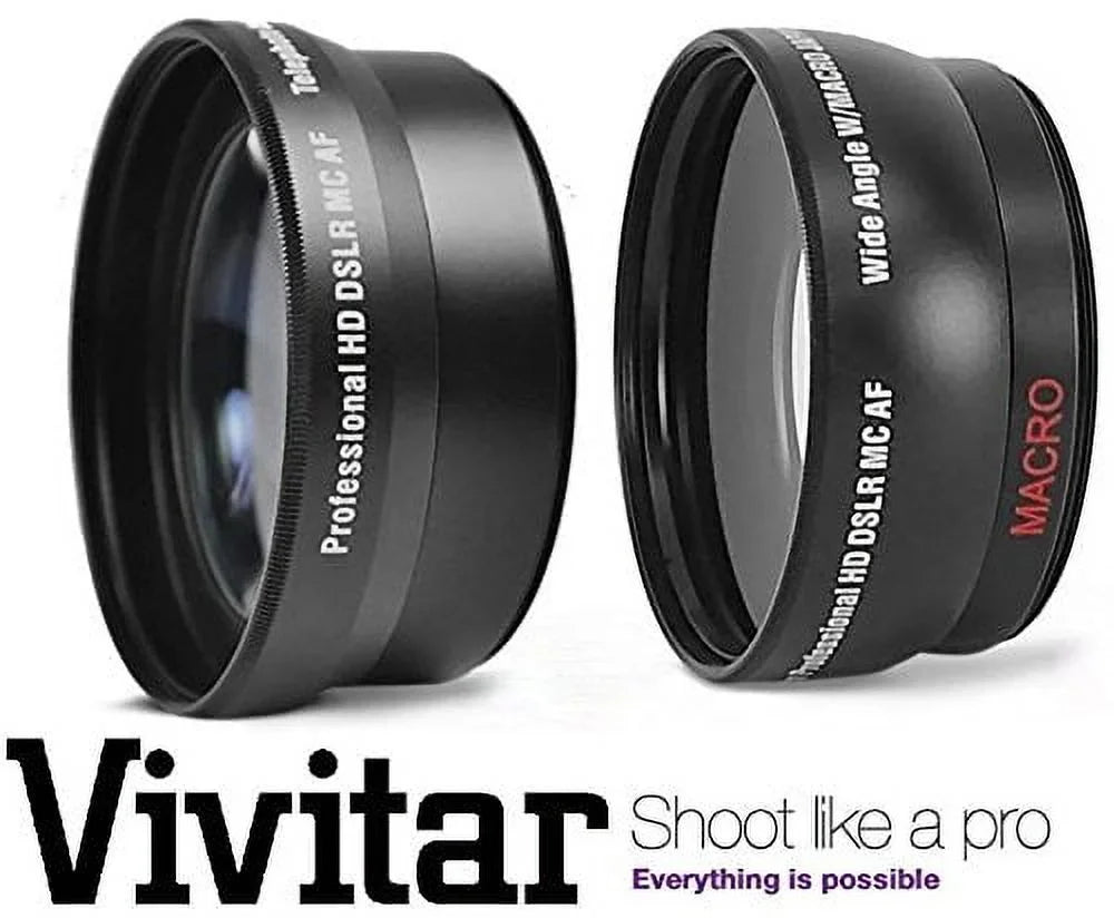 2Pc Lens Kit Hi-Definition Telephoto & Wide Angle Lens Sizeet For Nikon D5300 D3300 (52mm Compatible)