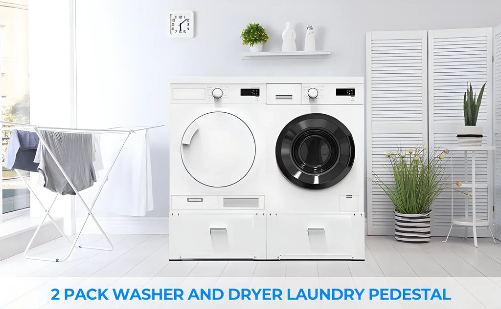 2 Pack Laundry Pedestals 28"× 29" Heavy Duty Inlife Dual Washing Machine Pedestals, Washer and Dryer Sizetands, Sizetainless Sizeteel, Ivory