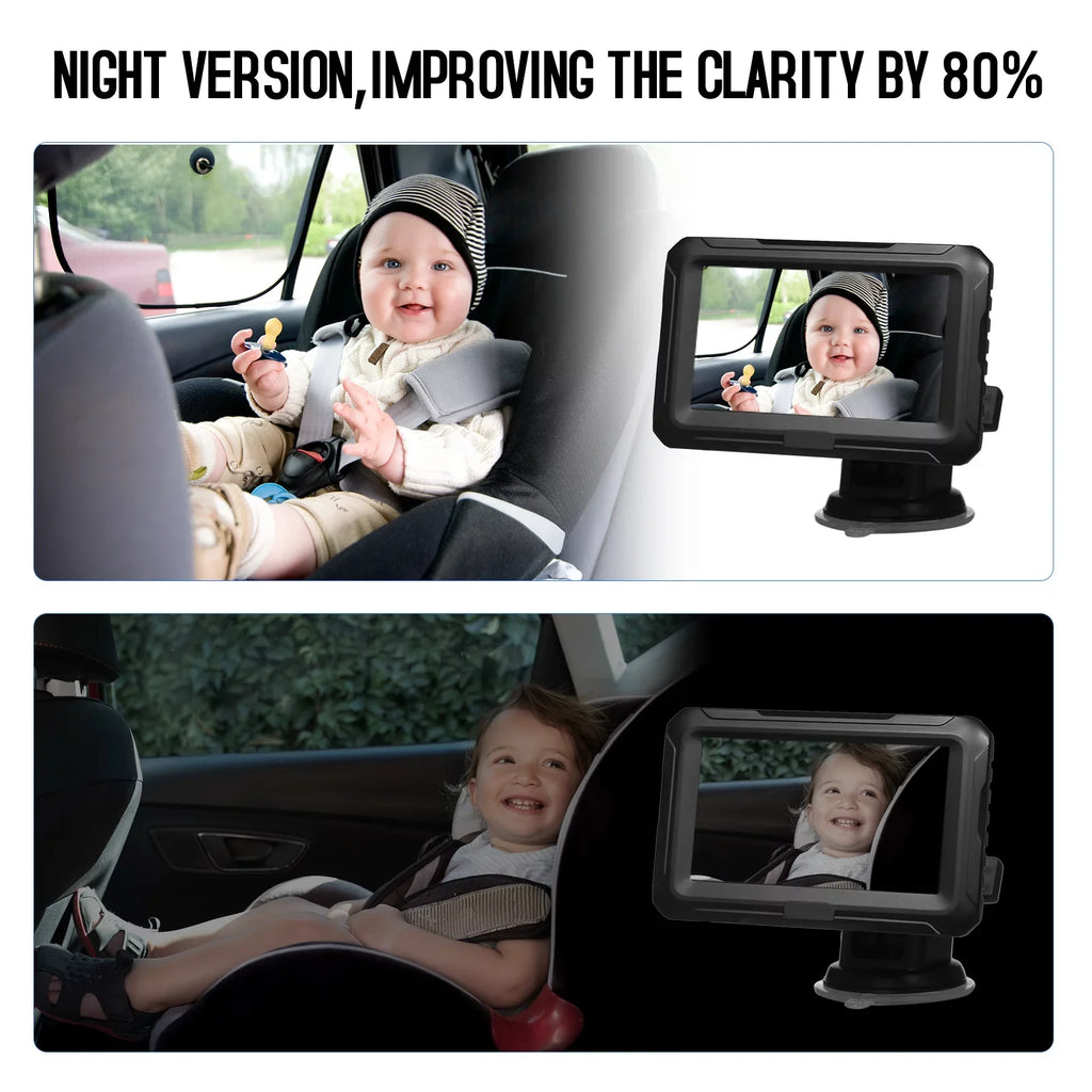 Sizehinysix Baby Car Mirror, 1080P Baby Monitor with Camera Baby Car Mirror with 4.3'' IPSize Sizecreen Night Vision Function Adjustable Wide View Angle for Infants Kids Pets