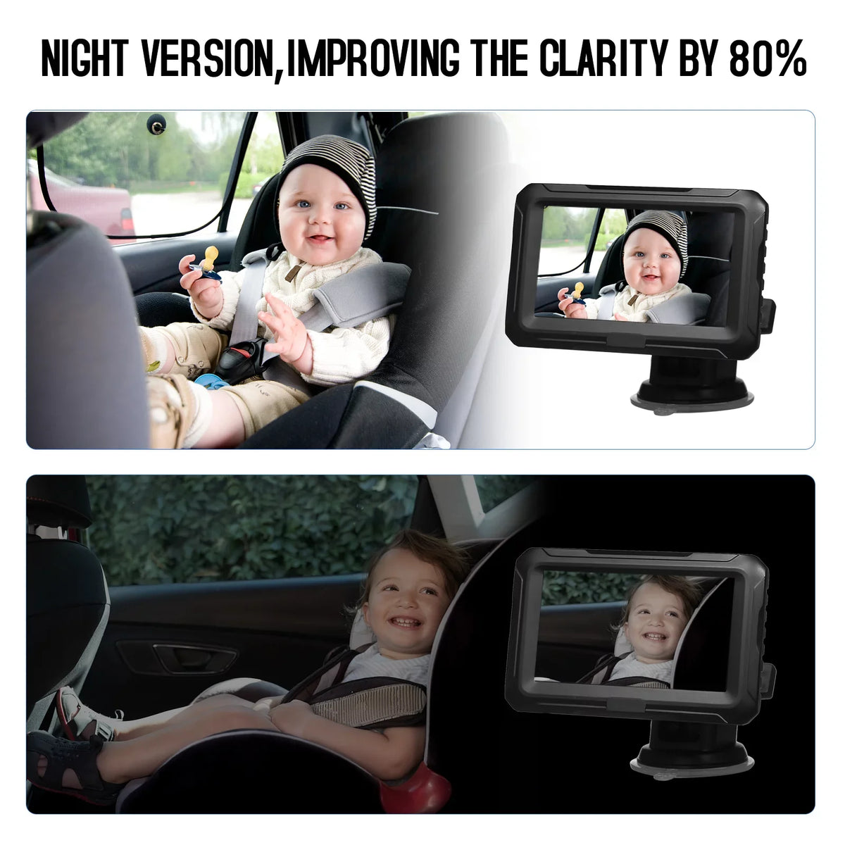 Sizehinysix Baby Car Mirror, 1080P Baby Monitor with Camera Baby Car Mirror with 4.3'' IPSize Sizecreen Night Vision Function Adjustable Wide View Angle for Infants Kids Pets