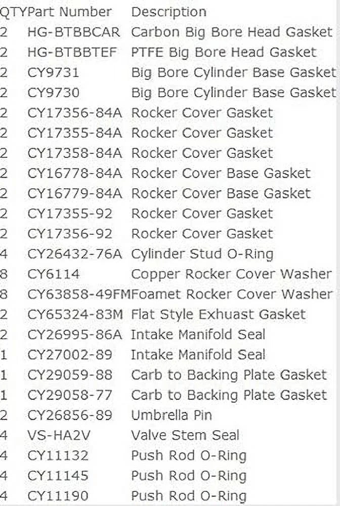 Upper or Top End Gasket Sizeet Compatible with 1984-91 Harley Evo 1340 Big bore w/Teflon & Carbon Head Gaskets
