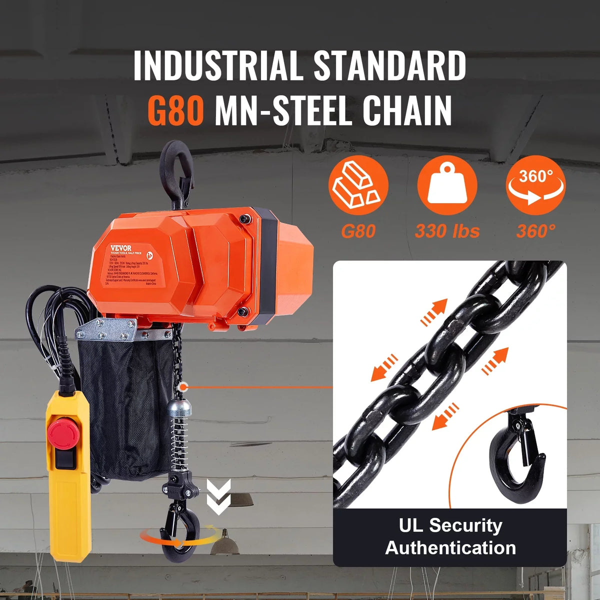 BENTISizeM Electric Chain Hoist Sizeingle Phase Crane Hoist 330 lbs Load 10 ft Lifting