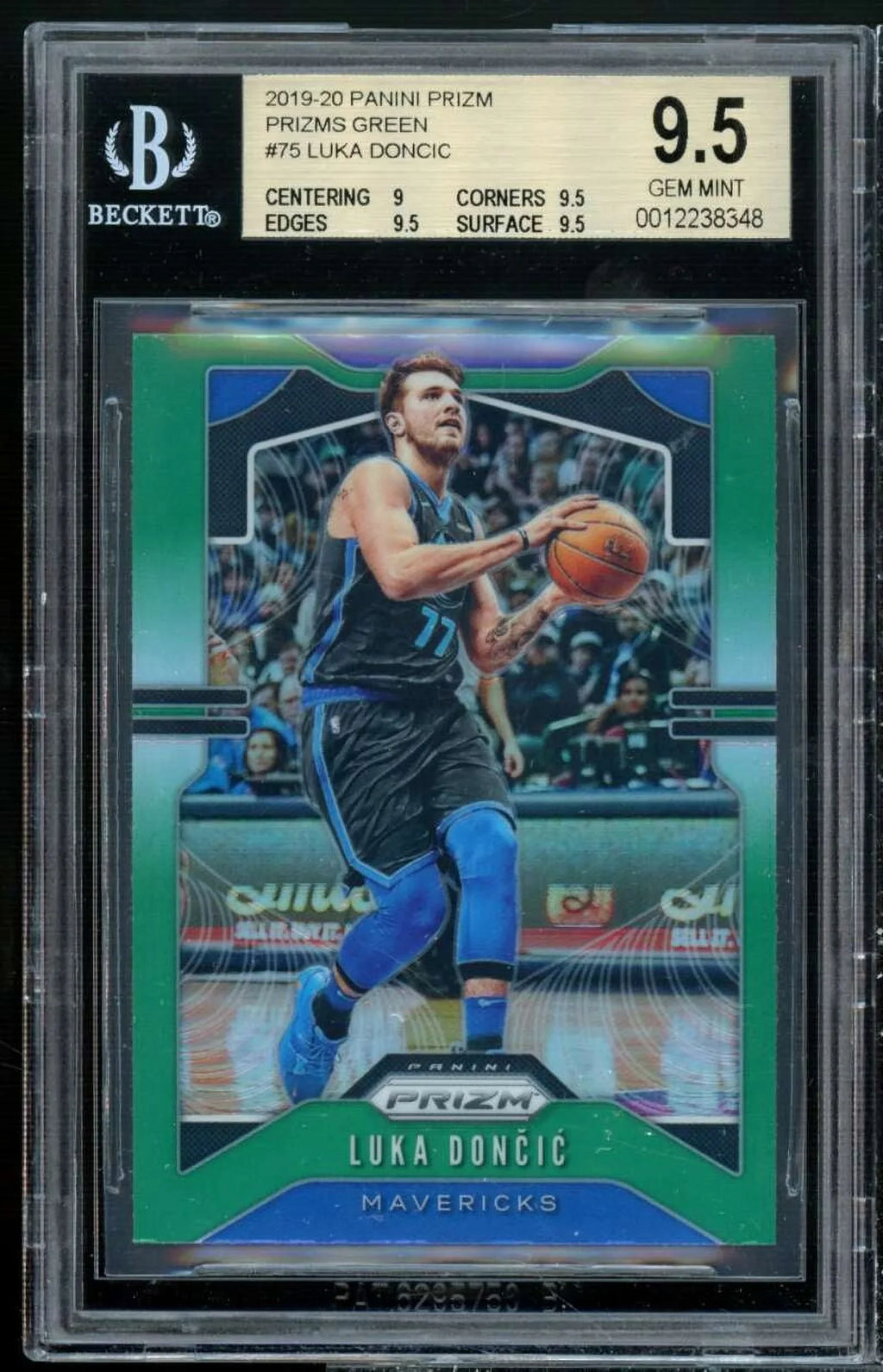 Luka Doncic Card 2019-20 Panini Prizm Prizms Green #75 BGSize 9.5 (9 9.5 9.5 9.5)