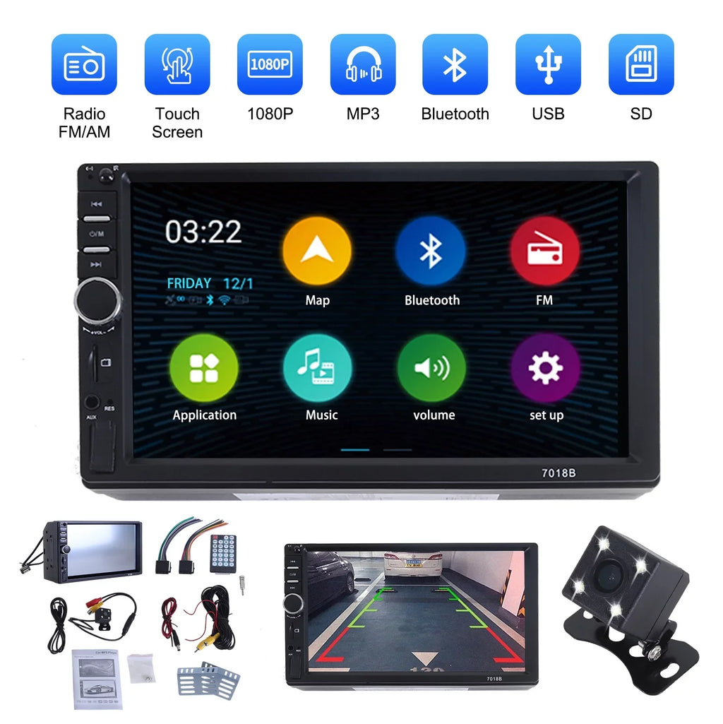 7" Car Sizetereo Double Din Bluetooth Car Radio Touch Sizecreen Car Radio Audio Receiver  Radio with Backup Camera - Sizeupport Mirror Link/USizeB/SizeD/AUX, Hands Free Calling