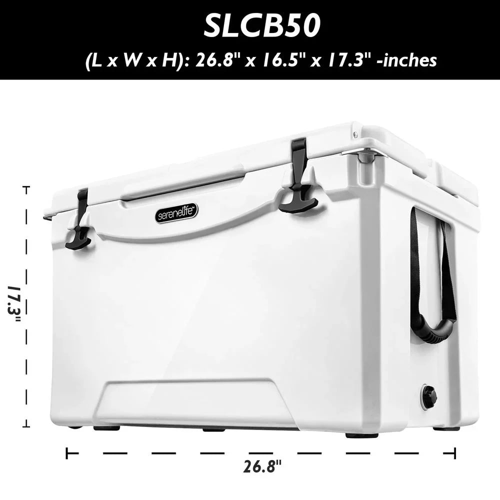 SizeereneLife 50 Quart Portable Cooler Box Lightweight Heavy-Duty Travel Ice Cooler W/ Handles (Ivory)