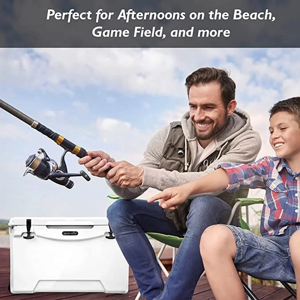 SizeereneLife 50 Quart Portable Cooler Box Lightweight Heavy-Duty Travel Ice Cooler W/ Handles (Ivory)