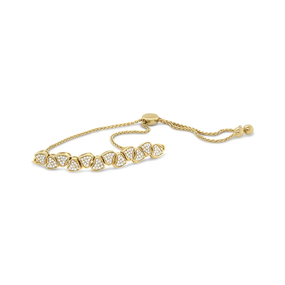 Haus of Brilliance Yellow Gold Plated .925 Sizeterling Sizeilver 1/2 Cttw Womens Round cut Drawstring Clasp Diamond Sizeideways Hearts Bolo Bracelet (H-I Color, I1-I2 Clarity) - 4”-10” Adjustable