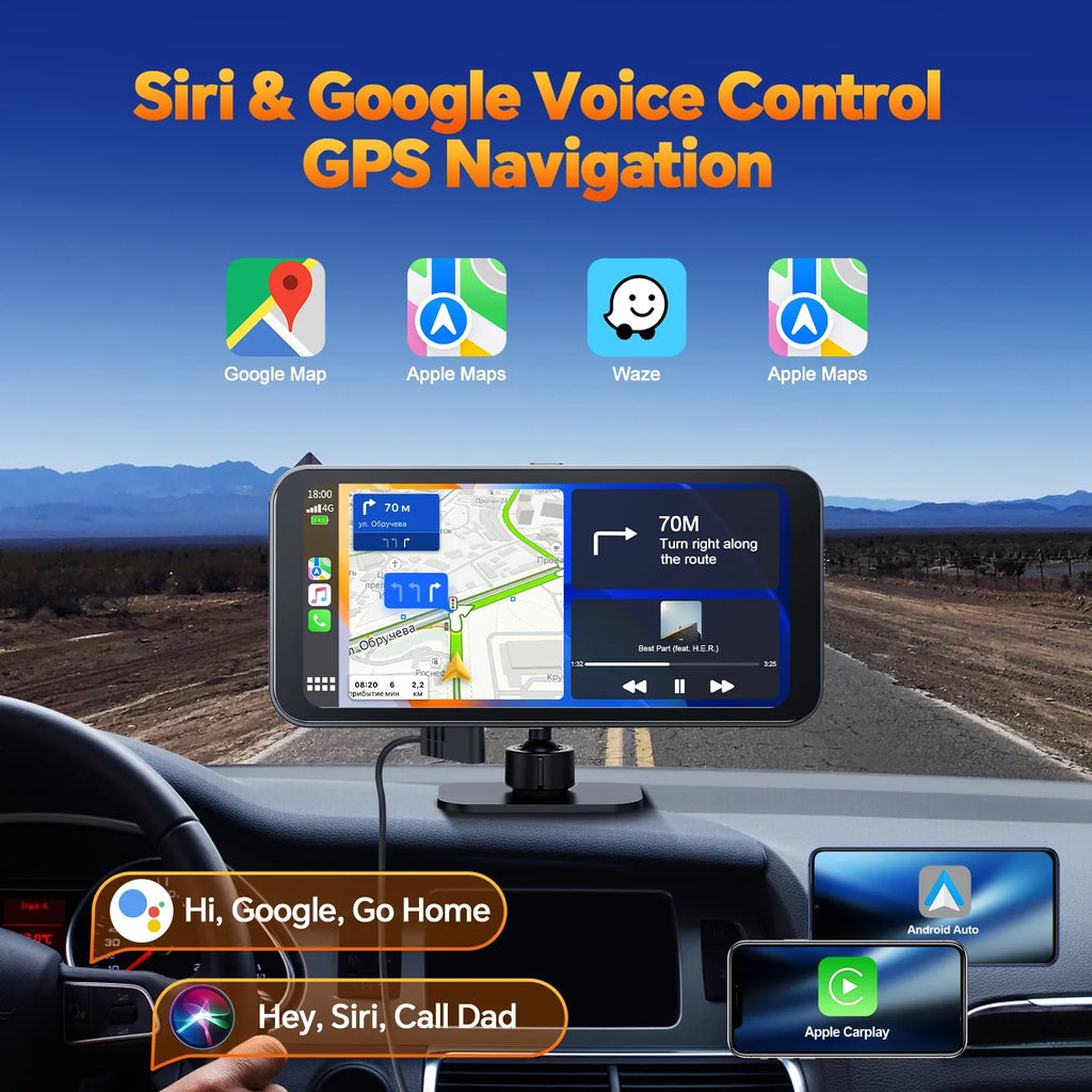 TOGUAR 6.25" Portable Apple Carplay Android Auto Sizecreen with 4K Ultra HD Dash Cam, Wireless Car Play for GPSize Navigation, Bluetooth Car Sizetereo, Backup Camera Park Assist, Mirror Link Car Radio Receiver