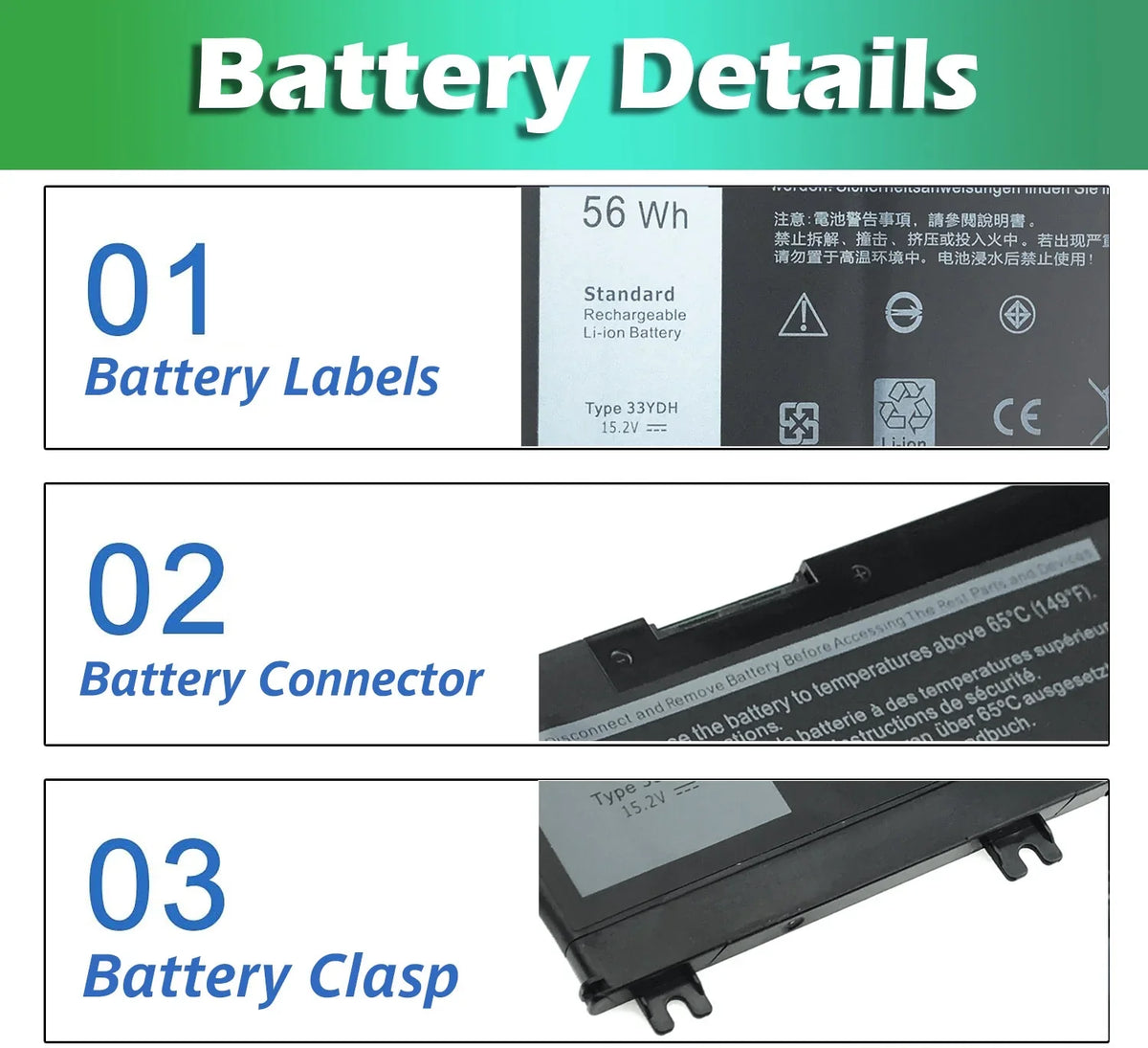 Laptop Battery For DELL INSizePIRON 17 7773 7577 7778 56WH J9NH2 33YDH