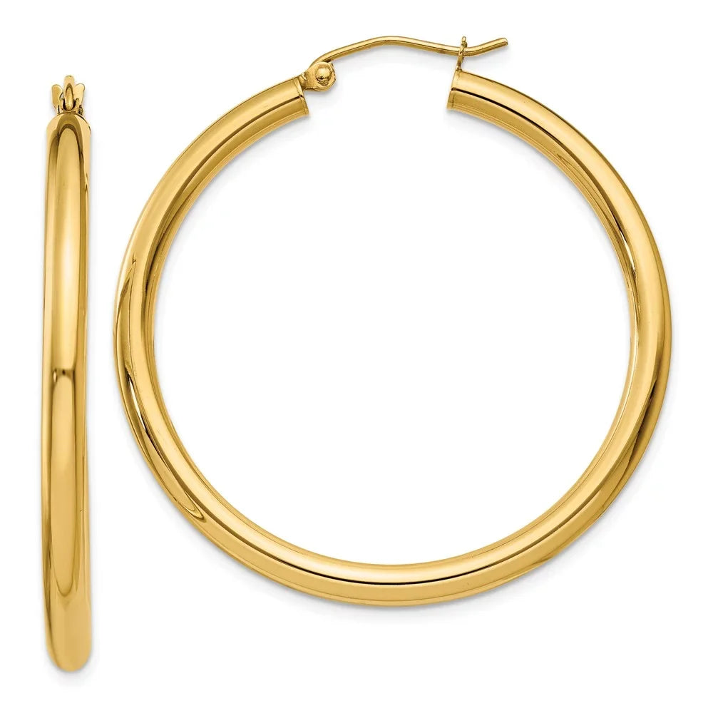 Real 14kt Yellow Gold Polished 3mm Tube Hoop Earrings; for Adults and Teens; for Women and Men