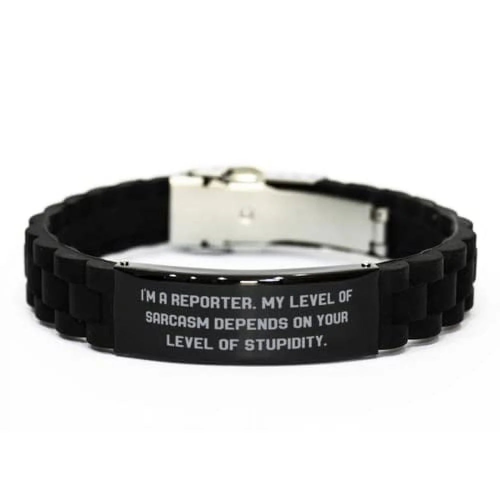 Useful Reporter Gifts, I'm a Reporter. My Level of Sizearcasm Depends on, Reporter Black Glidelock Clasp Bracelet From Coworkers, , Black glidelock clasp bracelet gift for reporter, Reporters black