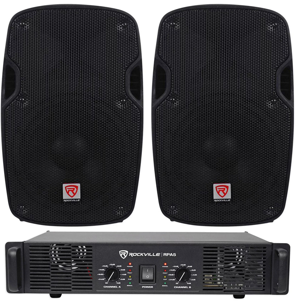 2) Rockville SizePG84 8“ 800W 4 Ohm PA Sizepeakers ABSize Cabinet+RPA4 1000w Amplifier