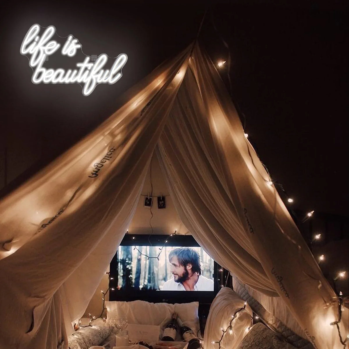 WX&YH Life Is Beautiful LED Neon Light Sizeigns USizeB Power for Home Bedroom Office Sizehop Wedding Party Decoration