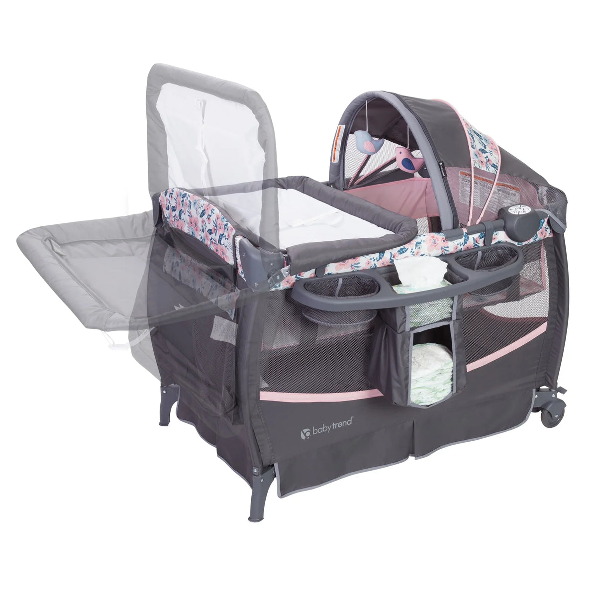 Baby Trend Deluxe II Nursery Center Playard with Travel Bag – Bluebell Pink