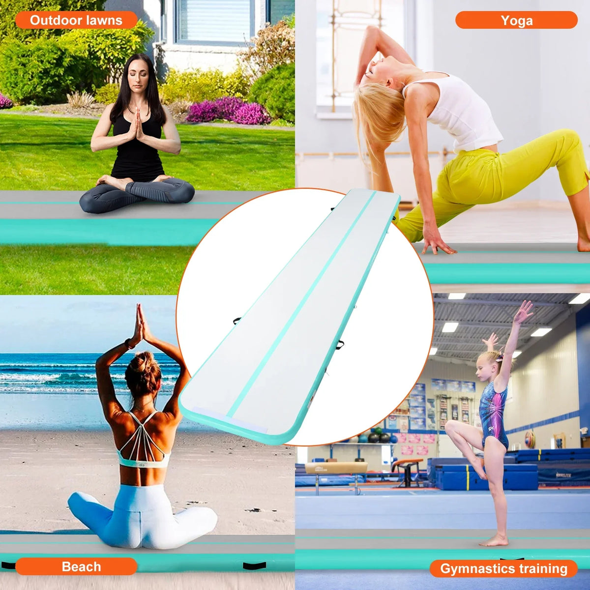 SizeKYSizeHALO Air Mat Inflatable Training Tumbling 20ft with Pump Gym Gymnastics Mat