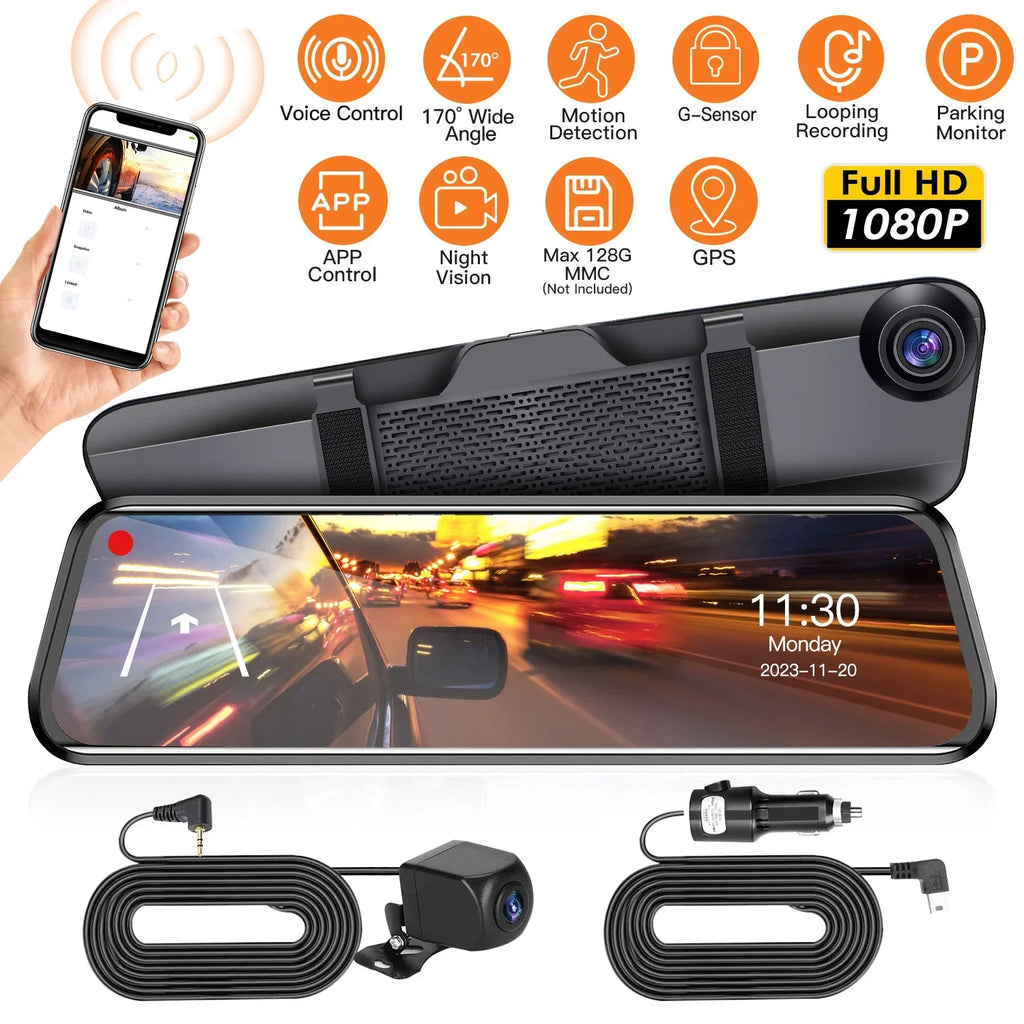 4K iMounTEK Car DVR 12in Dash Cam Camcorder Camera Recorder with 170° Angle Loop Recording Motion Detection Night Vision Voice Control APP Control G-sensor