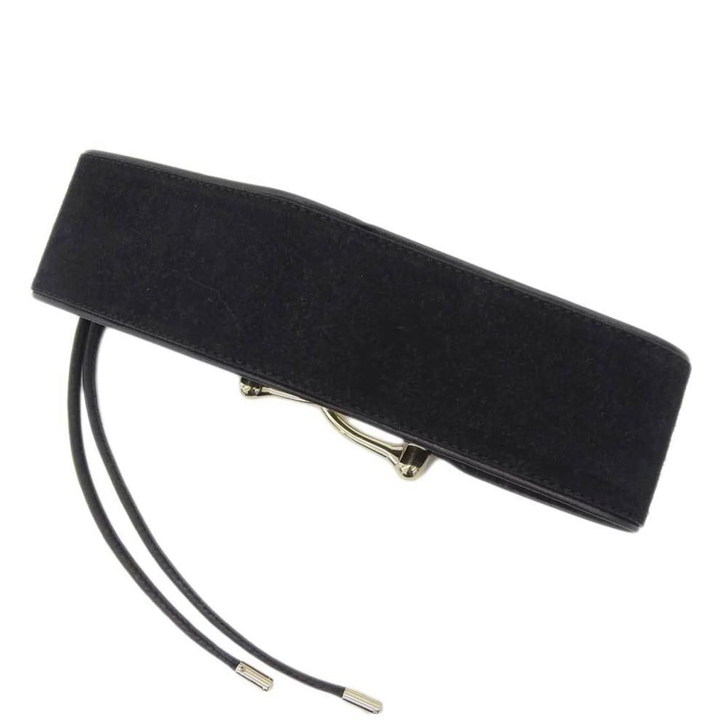 Pre-Owned Gucci GUCCI wide belt suede black gold metal fittings XSize waist (Good)