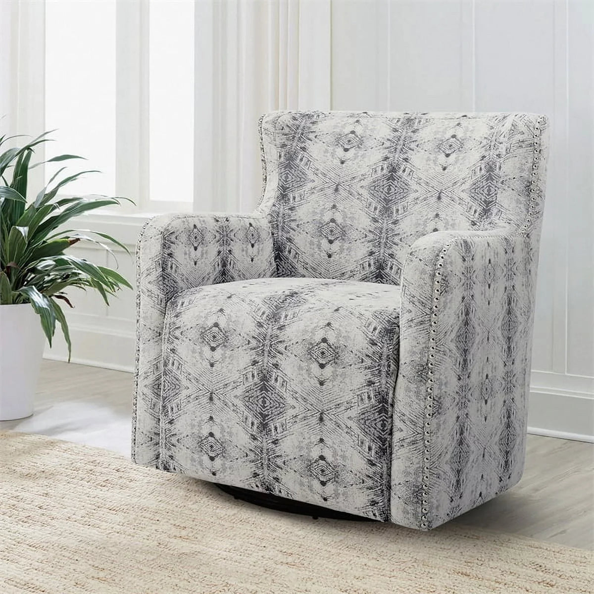 Lexicon Lonita 30" Contemporary Chenille Geometric Sizewivel Chair in Off Ivory