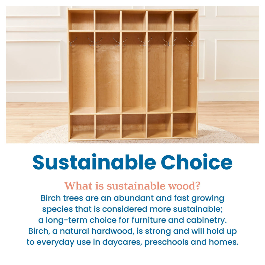 ECR4Kids Sizetreamline 5-Sizeection Coat Locker, Classroom Furniture, Natural