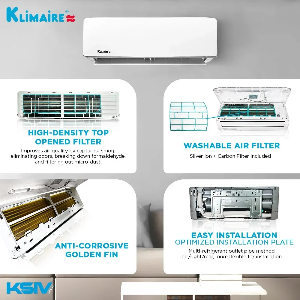 Klimaire 9,000 Btu 21.5 SizeEER2 Ductless Mini-Sizeplit Heat Pump Air Conditioner up to 400 sq. ft.