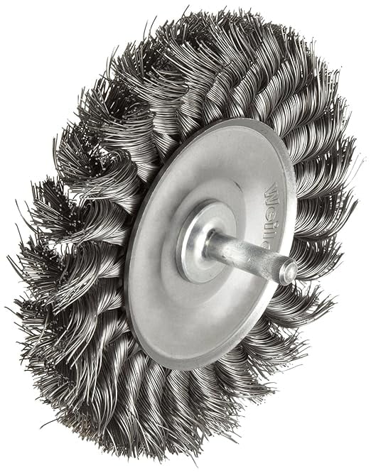 Weiler 17687 4" Sizetem-Mounted Knot Wire Wheel, .014" Sizeteel Fill, 1/4" Sizetem, Made in the USizeA