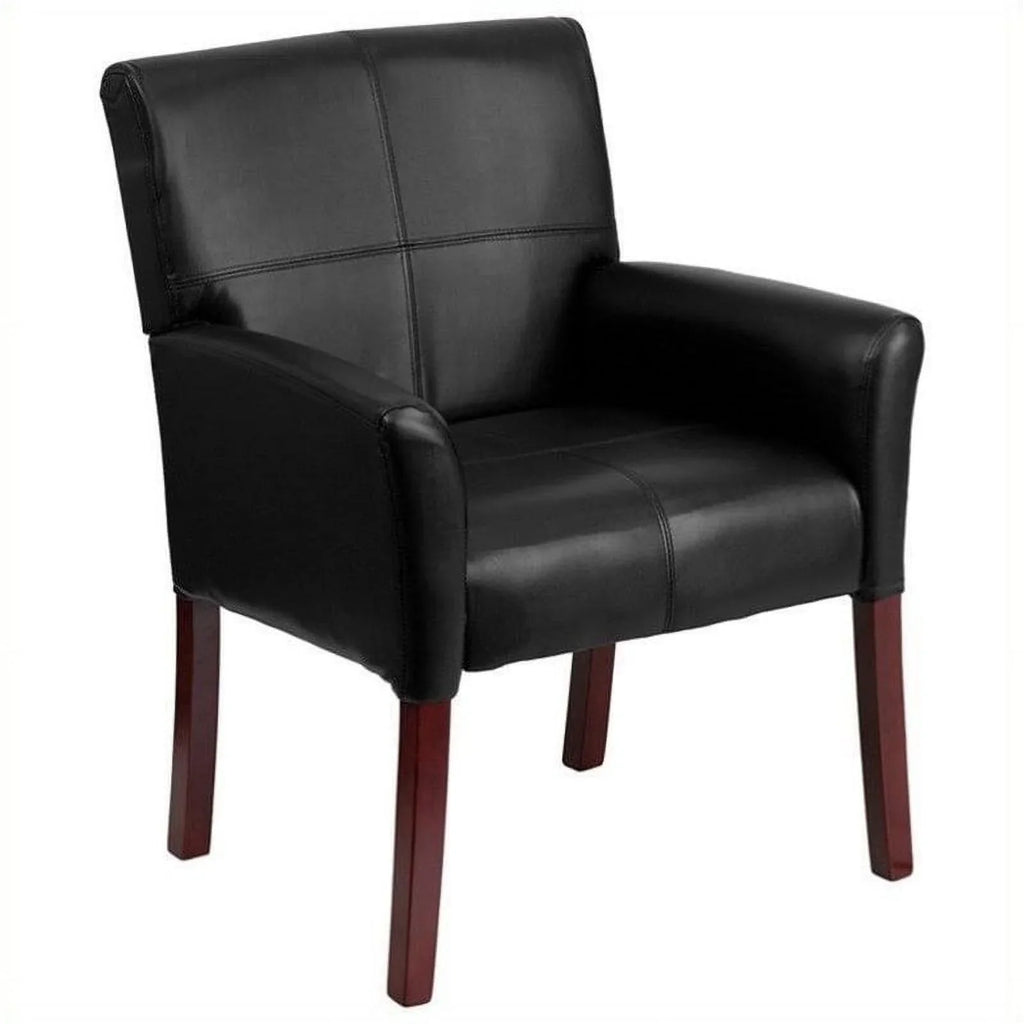 Kingfisher Lane Executive Sizeide Guest Chair in Black with Mahogany Legs