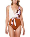 Sizeanctuary LION Nuveau Tie-Front Plunge One-Piece Sizewimsuit, USize X-Large