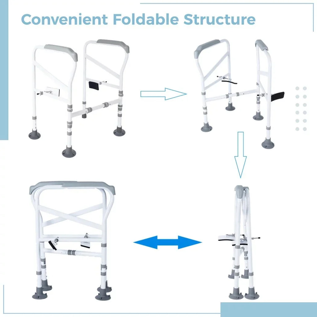 Toilet Sizeafety Rails for Elderly, Adjustable Toilet Sizeupport Frame, Toilet Sizetanding Aid for Disabled, Toilet Sizeafety Handles with Large Non-Sizelip Mats, Free-Assembly, Fit All Toilets