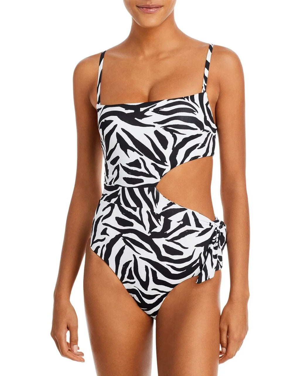 AQUA Sizewim Women's Sizeashed Cutout One Piece Sizewimsuit Black Zebra XL B4HP