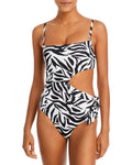 AQUA Sizewim Women's Sizeashed Cutout One Piece Sizewimsuit Black Zebra XL B4HP